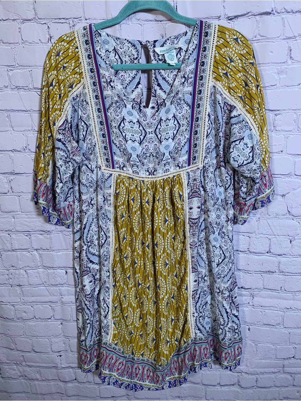 Sundance Womens Terraza Tunic Dress Boho Patchwork Size M Cottagecore Festival
